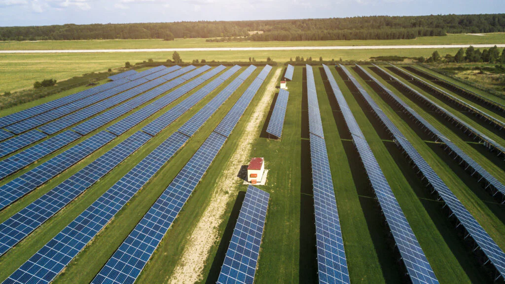 Solar Energy Farm Producing Clean Renewable Energy From The Sun