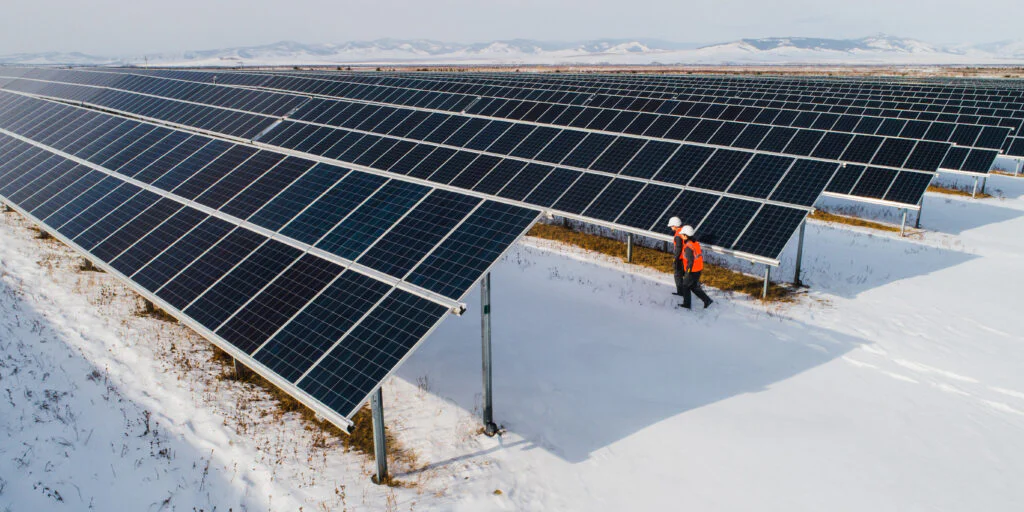 Solar Power Station Worker Winter Panel Support